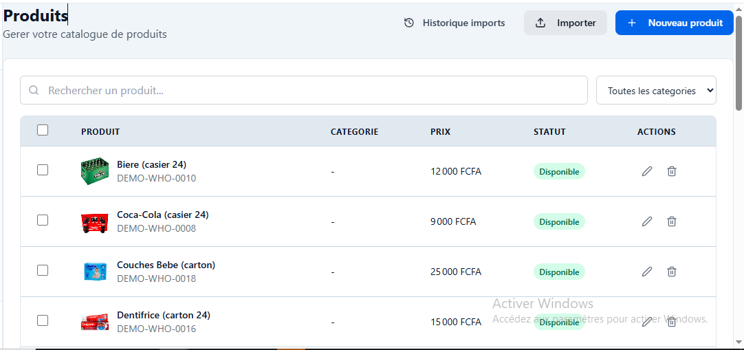 Catalogue produits